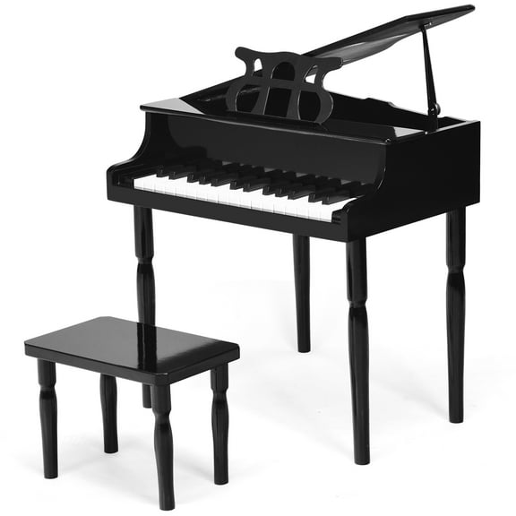 Topbuy Classical Kids Piano 30 Keys Wood Toy Mini Grand Piano with Bench Black