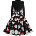 thumbnail image 5 of Fesfesfes Women's Vintage Print Long Sleeve V-Neck Dress Christmas Evening Party Dress, 5 of 9