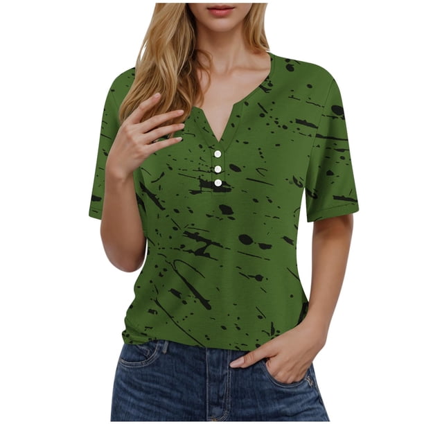 Camisetas de Manga Corta para las Mujeres Impreso Cuello en V Top Casual, Ligero Y Suave de Algodón para las Mujeres