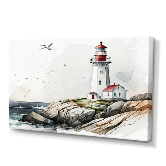 Designart Lighthouse By The Ocean IV Canvas Wall Art