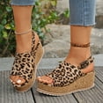 thumbnail image 3 of Leopard Platform Wedge Sandals for Women 2025 Fashion Casual Cork Footbed Chunky Slingback Sandals, 3 of 7