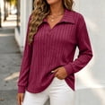 thumbnail image 2 of Fall Tops for Women Nelozsy Women V Neck Plus Size Ribbed Long Sleeve Top Pullover Wine XXXL, 2 of 6