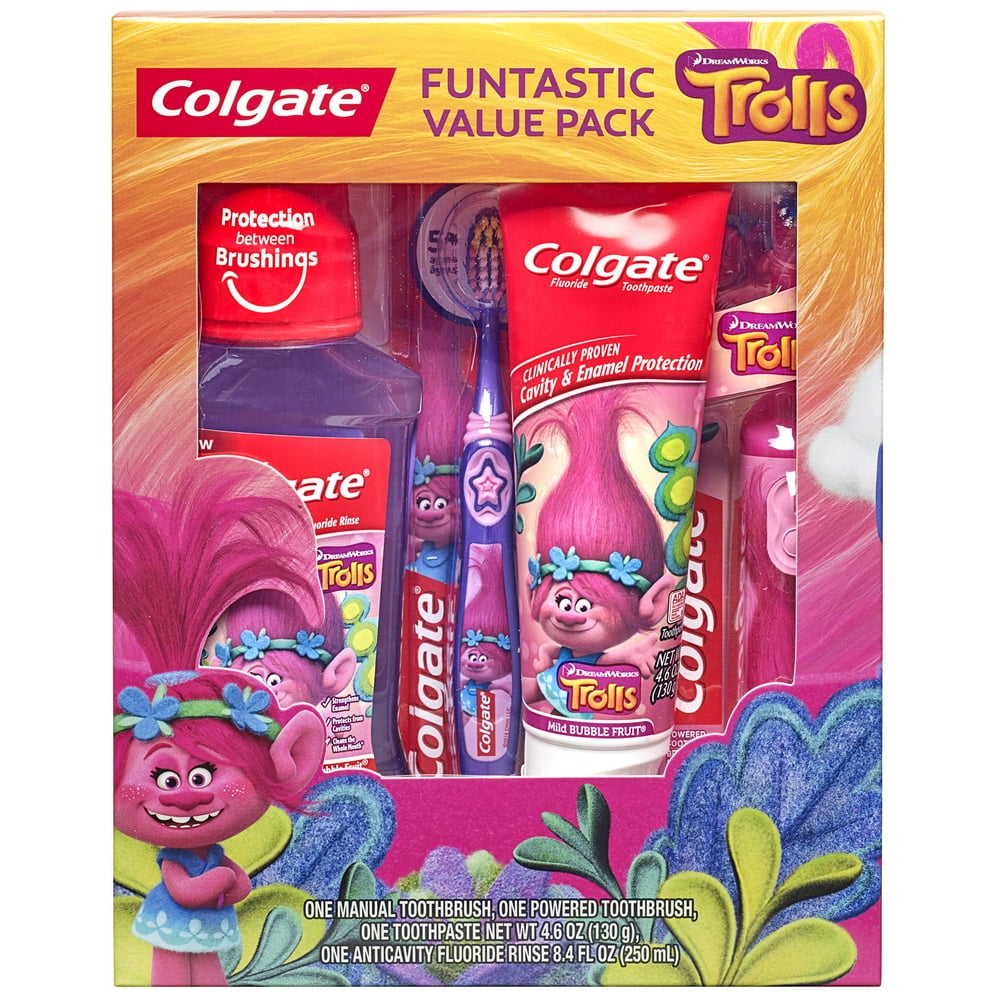 Colgate Kids Toothbrush, Toothpaste, Mouthwash Gift Set Trolls