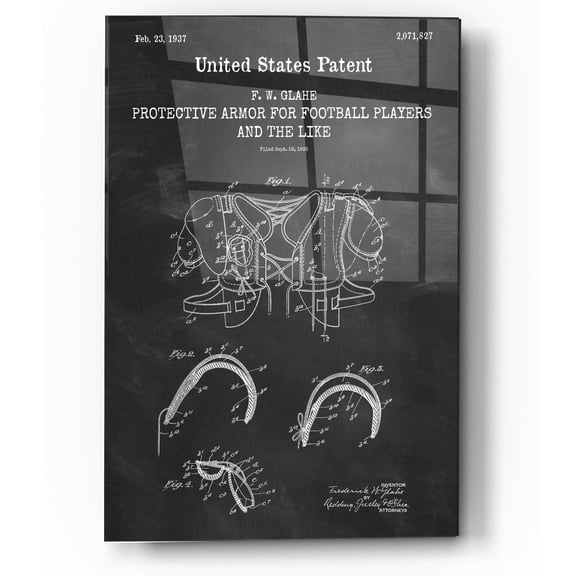 Epic Art 'Protective Armor for Football Blueprint Patent Chalkboard,' Acrylic Glass Wall Art, 12"x16"