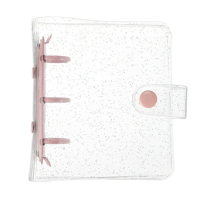 Cubierta de mini carpeta Uxcell, protector de carpeta transparente de 4.3 pulgadas, carpeta de anillas recargable con botón a presión para álbum de fotos, diario, libro de cuentas, rosa