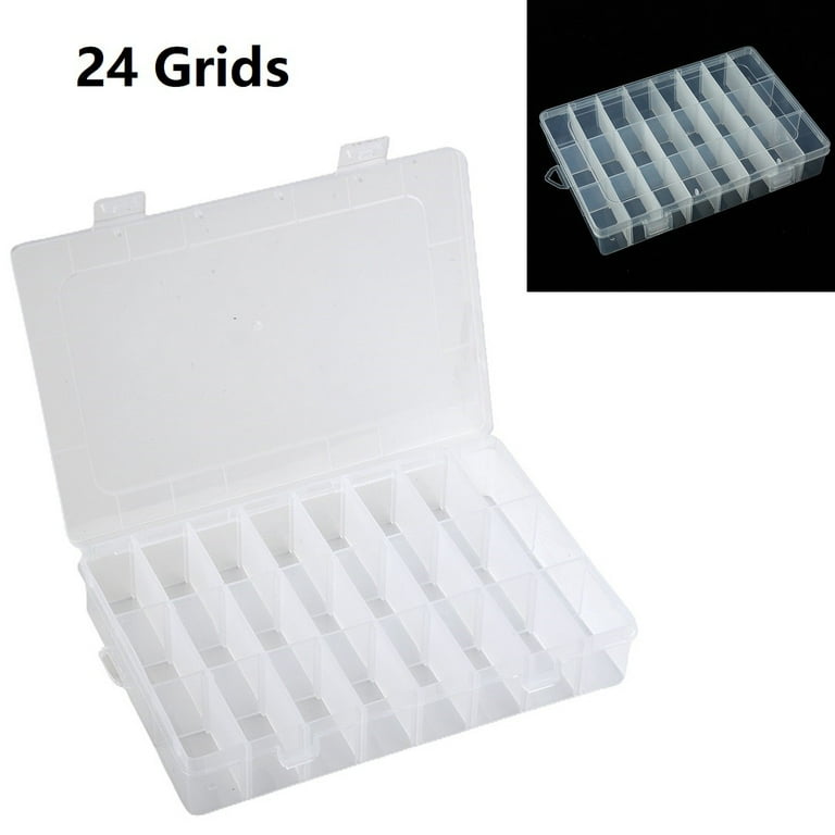 24 Grid Organizer Box Clear Plastic Container with Dividers Storage Case  for Beads Art Craft Earrings