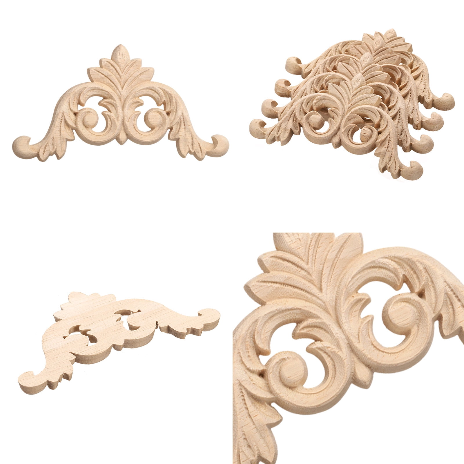 Unique Bargains 4Pcs Carved Wood Appliques Onlays for Mirrors Doors 8x8cm