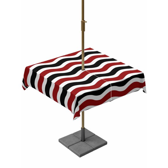 Outdoor Tablecloth with Umbrella Hole and Zipper, Dark Red Stripes Black Line Square Waterproof Table Cover 54x54in Washable Table Cloth for Patio Picnic Party Abstract Water Ripple