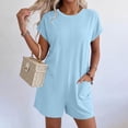 thumbnail image 7 of Women's Romper Short Sleeve Jumpsuit with Pockets Solid Wide Leg Shorts Playsuits Ladies Summer Loose Lightweight Plain Daily Wear for Swim Beach Party Jumpsuits Light Blue M, 7 of 7