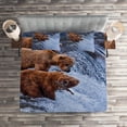 thumbnail image 2 of Ambesonne Animal Quilted Coverlet 3 Pcs, Wild Bear Fish Nature, King Size, Brown White, 2 of 2