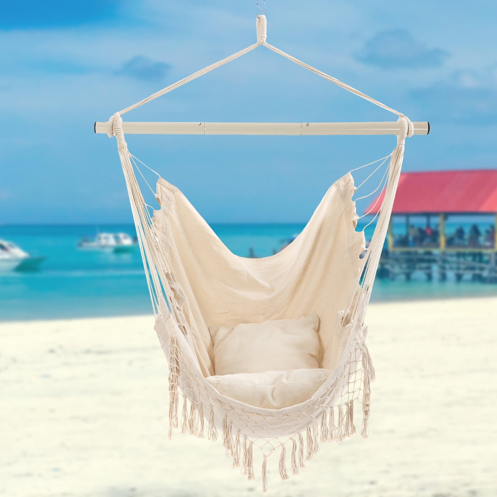 YAERSI Foldable Hammock Chair with Cushions, Beige