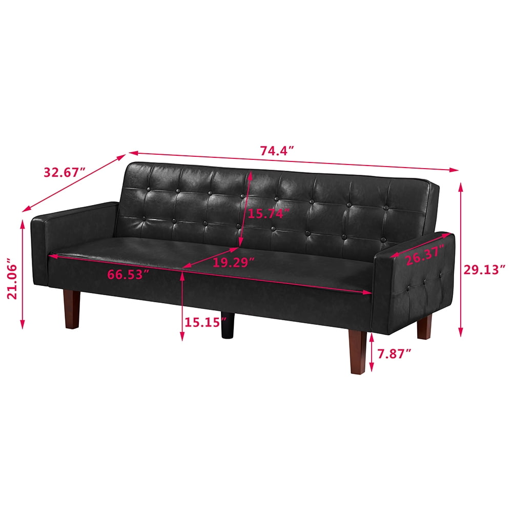 Resenkos 75" PU Leather Sleeper Sofa Bed Convertible Loveseat Futon Folding Sleeper Sofa Bed Black
