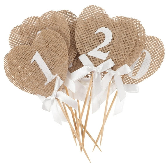 ROSENICE 10 Pcs Vintage Table Numbers Heart Shape Burlap Jute for Wedding Receptions