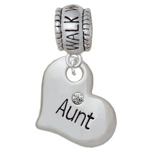 Large ''Aunt'' Heart with Clear Crystal - Walk With Jesus Charm Bead