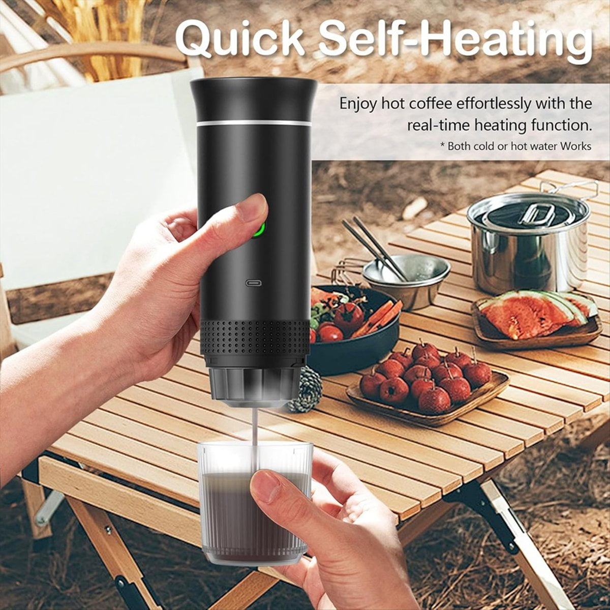 Wireless Electric Portable Espresso Coffee Machine Camping Coffee Maker Capsule Powder Travel Coffee Maker White,1 * portable coffee maker 1 * usb cable 1 * spoon,White
