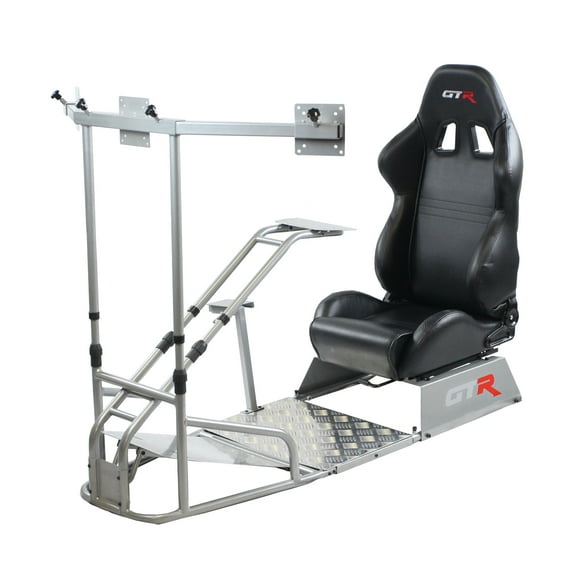 GTR Simulator GTSF Model Racing Simulator Cockpit Silver Frame with Majestic Black Seat