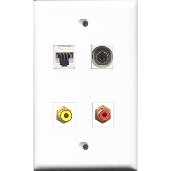 RiteAV - 1 Port RCA Red and 1 Port RCA Yellow and 1 Port 3.5mm and 1 Port Cat5e Ethernet White Wall Plate