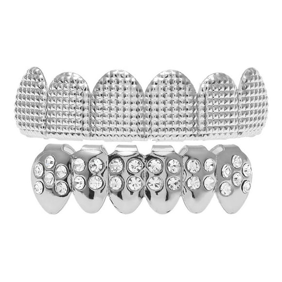 Grills Set de parrilla e inferior Cosplay Raperos para Hollowen, , graduación, de baile de disfraces - Plata Fernando Parrillas de dientes de hip hop