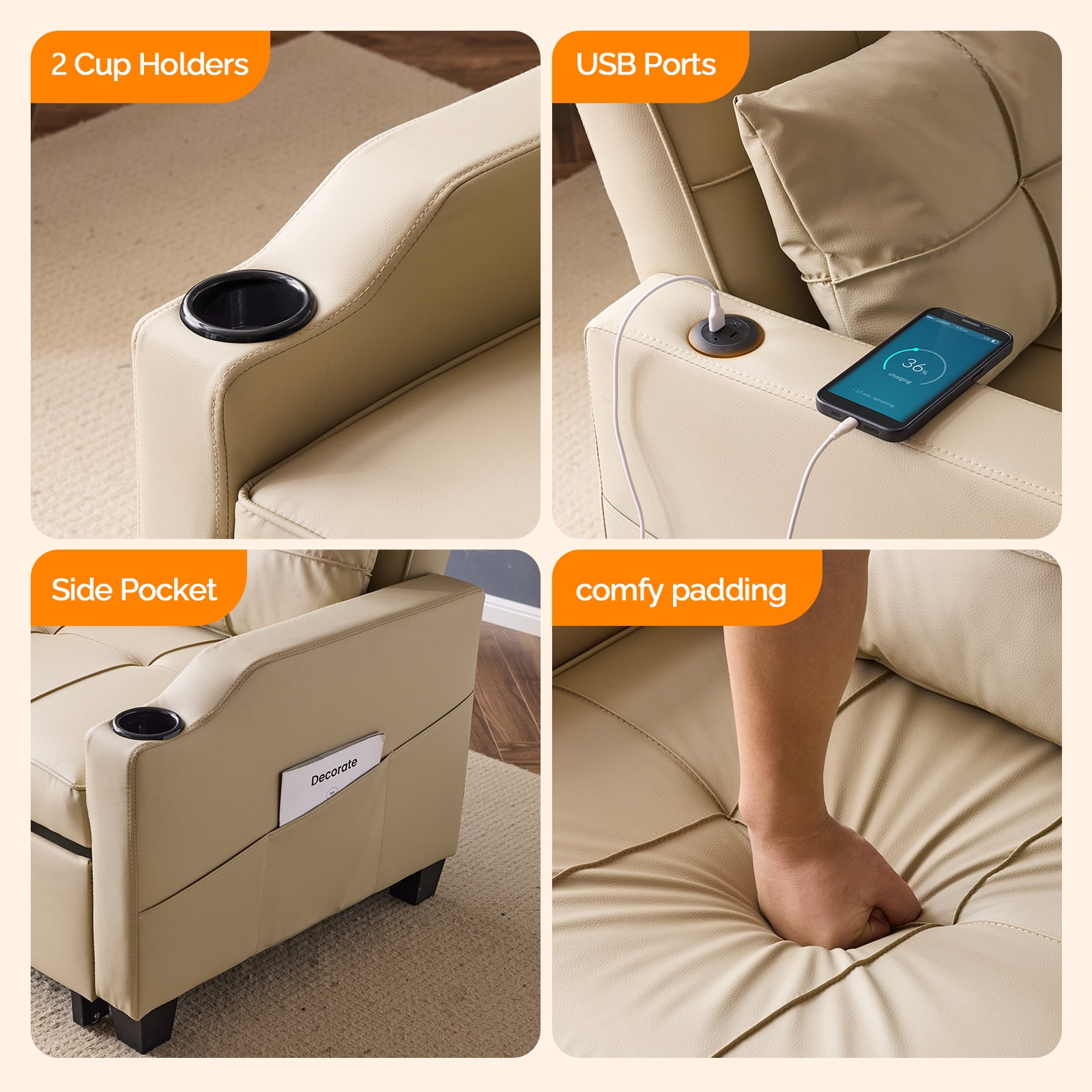 Ktaxon Sleeper Sofa Bed Convertible Chair Faux Leather 3-in-1 Futon Sofa with Lumbar Pillow for Living Room Bedroom Office Apartment Furniture Beige