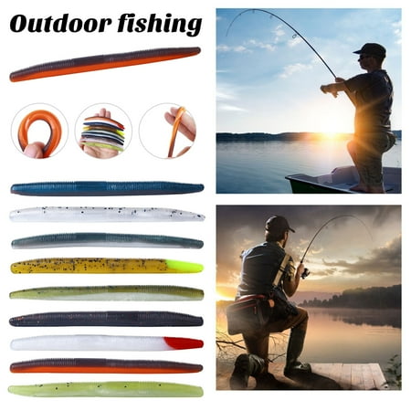 Tnobhg 6Pcs Fishing Baits High Toughness Flexible Reusable Slow Sinking Saltwater Freshwater Artificial Worm Fishing Lures