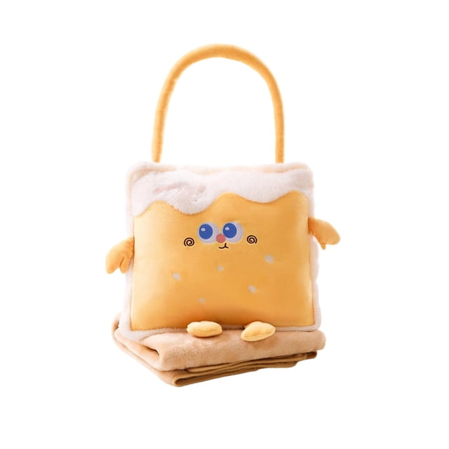 Yellow 2-In-1 Pillow Blanket Cartoons Handheld Plush Quilt Office Nap Pillow 15.75X15.75 Inches 39.37X66.93 Inches Polyester