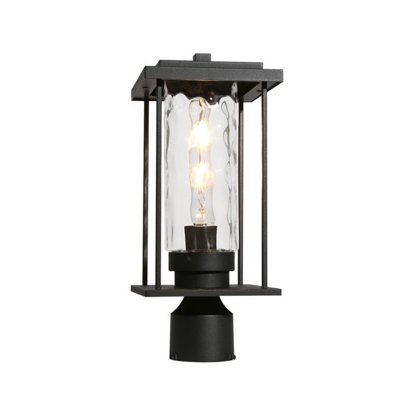 LNC Matte Black Outdoor Pendant with Water Ripple Glass, Modern Medium Base LED
