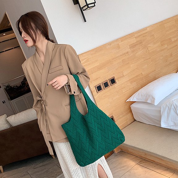 ETEREAUTY Thread Handbag with Knitted Handle, Versatile Storage Bag for Everyday Use