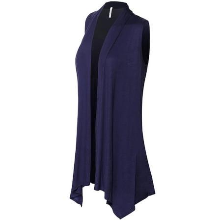 Made by Olivia Women's Lightweight Sleeveless Draped Open Front Cardigan Vest Navy Blue (Best Lightweight Travel Vest)