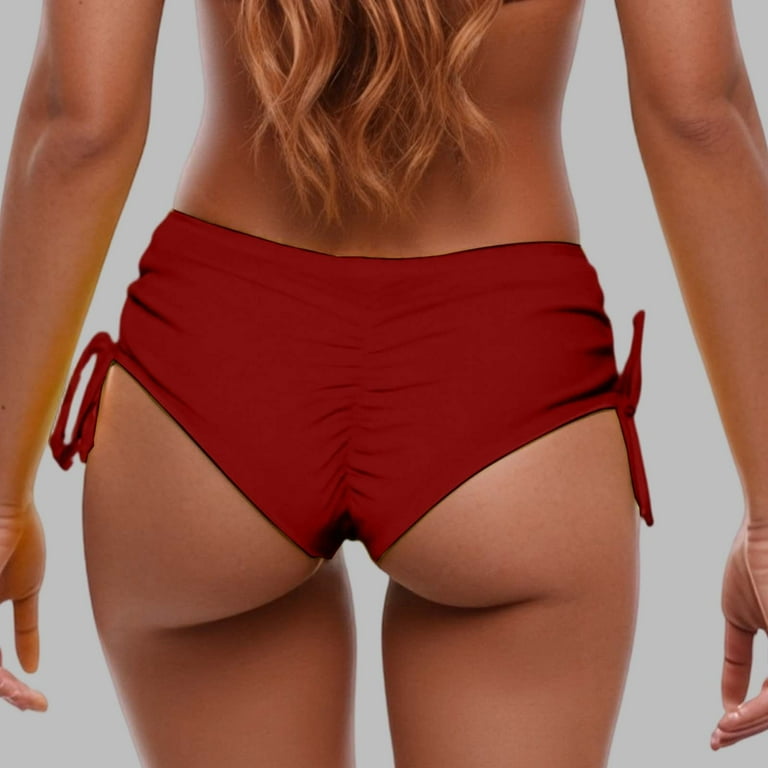 Women's High Waisted Bikini Bottom, Sexy Boyshort with Side Tie & Ruched  Detail, Cheeky Swim Shorts for Beach and Swimming