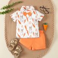 thumbnail image 4 of Toddler Baby Boy Easter Shorts Set Cartoon Print Shirt Short Sleeve Button Down Top Solid Shorts Summer Outfit, 4 of 9