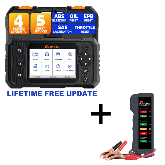 FOXWELL GT21 OBD2 Scanner Engine ABS SRS SAS AT Oil EPB Resets Diagnostic Tool with BM310 12V Battery Tester