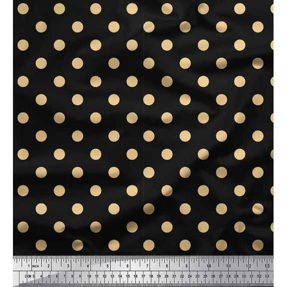 Soimoi Black Cotton Duck Fabric Polka Dots Print Fabric by the Yard 42 Inch Wide