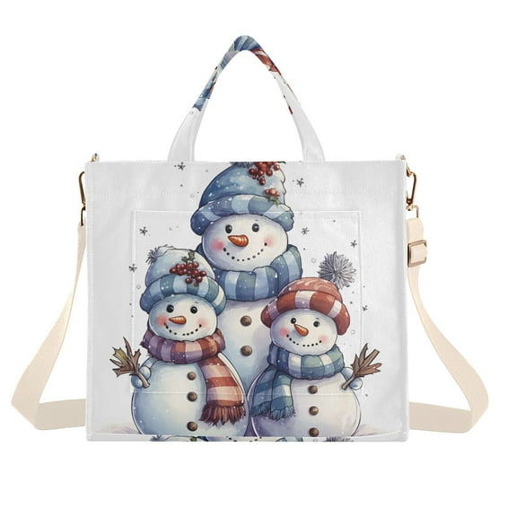 Christmas Snowmans Corduroy Tote Bag Handbag Large Messenger Bag Shoulder Crossbody Zipper Bag Purse