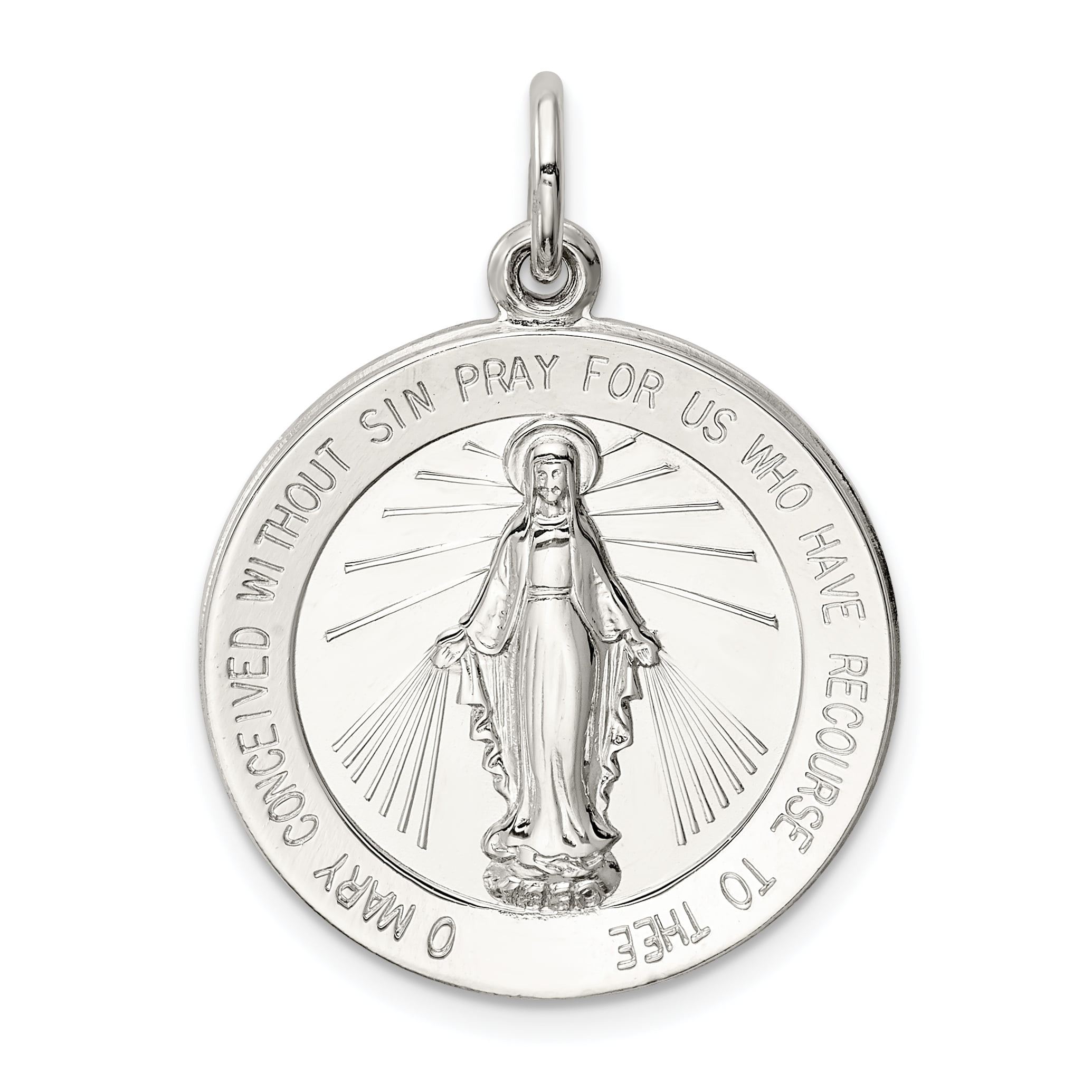 14k White Gold Mini Miraculous Medal Pendant Charm Necklace Religious Fine Jewelry Gifts For Women For Her