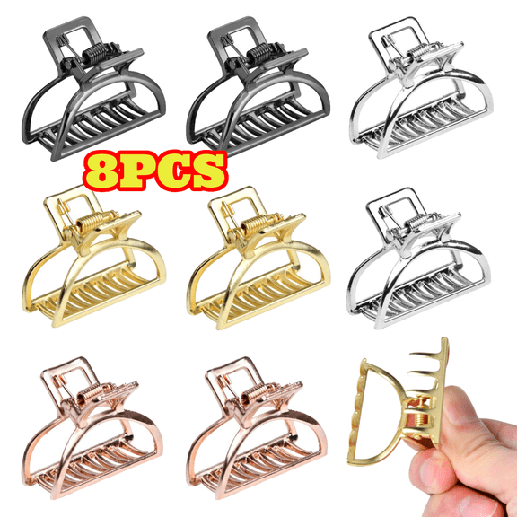 8pcs Metal Hair Claw Clips, Small Hair Clips for Women, Gold & Silver Hair Clips, Strong Metal Clips for All Hair Types