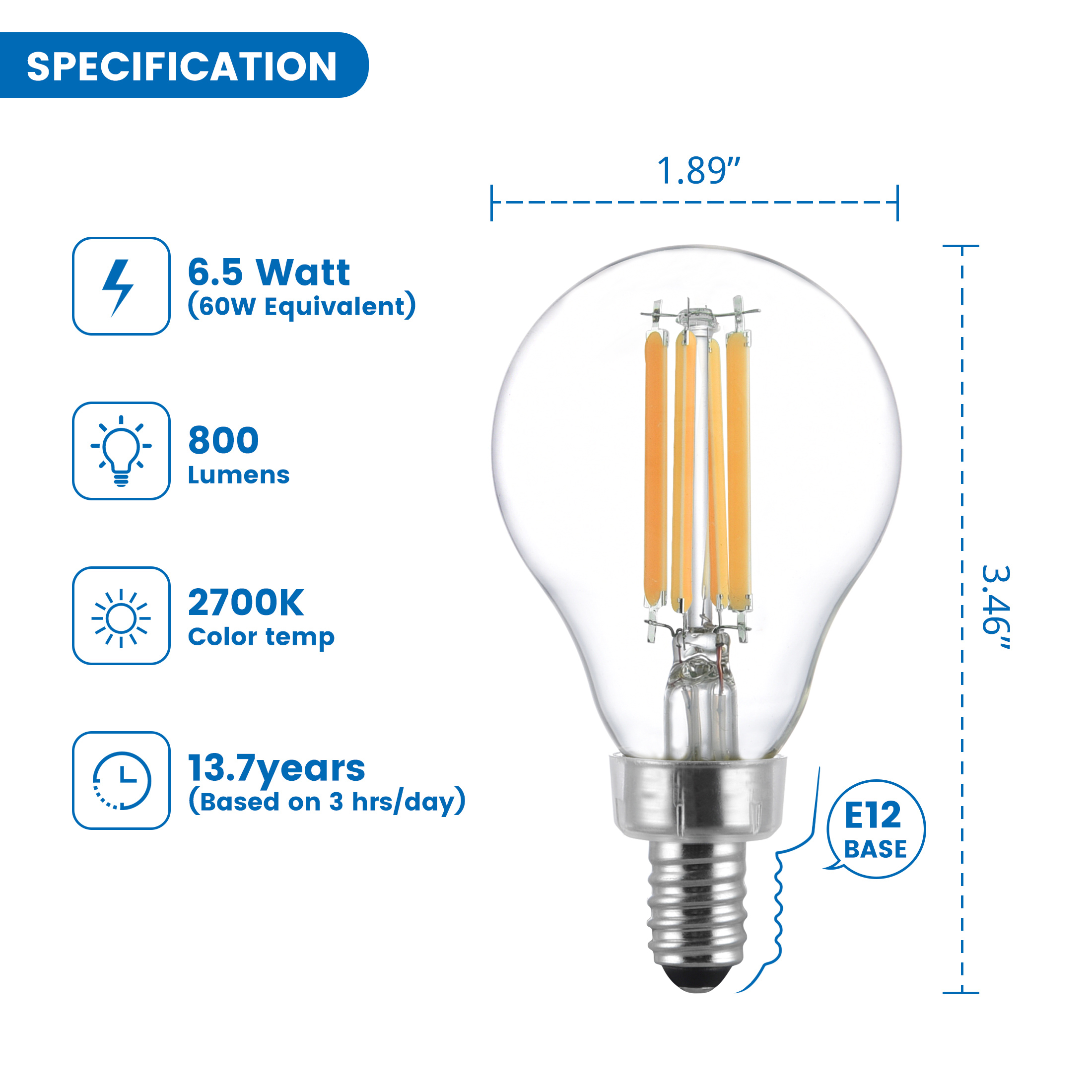 Great Value A15 LED Ceiling Fan Bulbs, 60W Equivalent, Soft White, 2 Pack photo 2