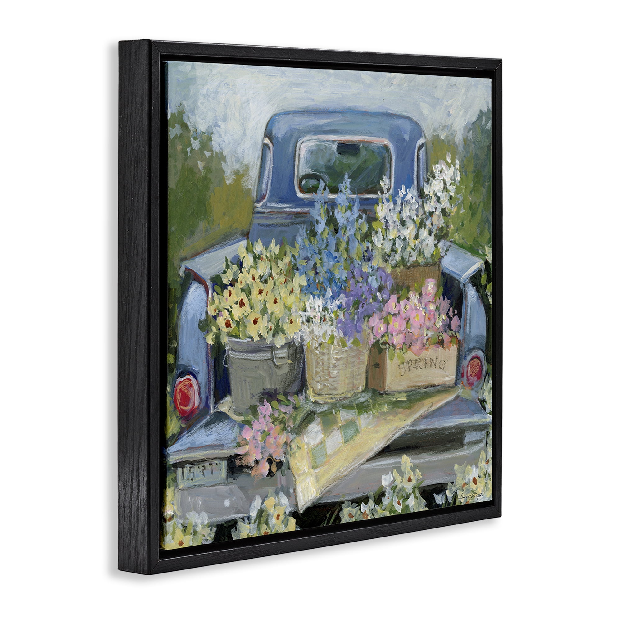 Stupell Industries Truck Bed with Flowers Black Framed Floater Canvas Wall Art, design by Susan Winget