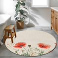 thumbnail image 4 of Red Poppy Round Area&nbsp;Rug 3ft Spring Floral Pastoral Watercolor Rustic Linen Texture Non-Slip&nbsp;Washable Circle Rugs Soft Felt Indoor Floor Mat for Bedroom Kitchen Living Room Bathroom, 4 of 9