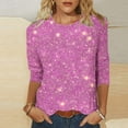 thumbnail image 2 of miqiqism Casual 3/4 Sleeve Shirts Women Crewneck Pullover Tops Glitter Tee Shirts Sparkly Glitter Shiny Outfit Summer Fashion Top Clothing,01_Hot Pink,Medium, 2 of 5