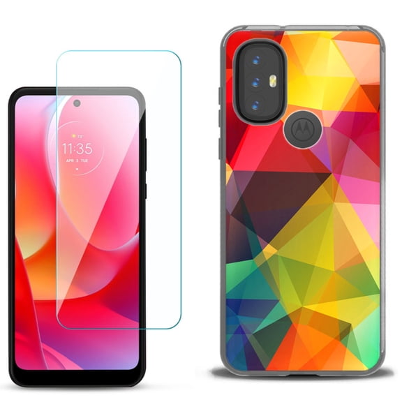 Slim-Fit Gel TPU Phone Case for Motorola Moto G Power 2022, with Tempered Glass Screen Protector, by OneToughShield ® - Polygon