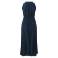 thumbnail image 4 of Women Sleeveless Evening Party Dress Jacquard Lace Up Hollow Out Ruffled Belted Tie Waist A Line Dress Solid Color Large Swing Summer Long Dresses Blue L, 4 of 5