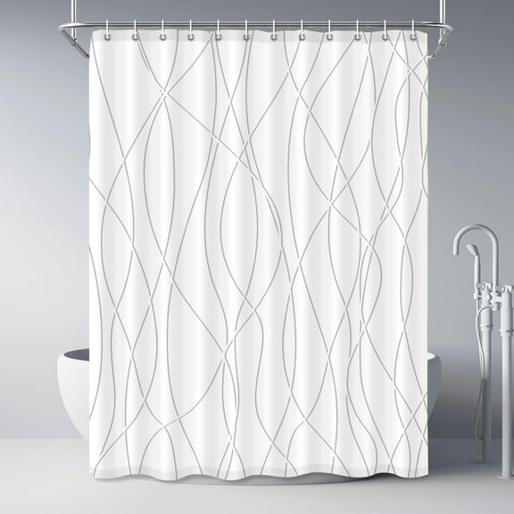 Grey Shadow Shower Curtain for Bathroom with Hooks, Extra Long Shower Curtain Set Stripe Bath Curtains Decor White Shower Curtains Weighted Hem Washable, 72 x 84