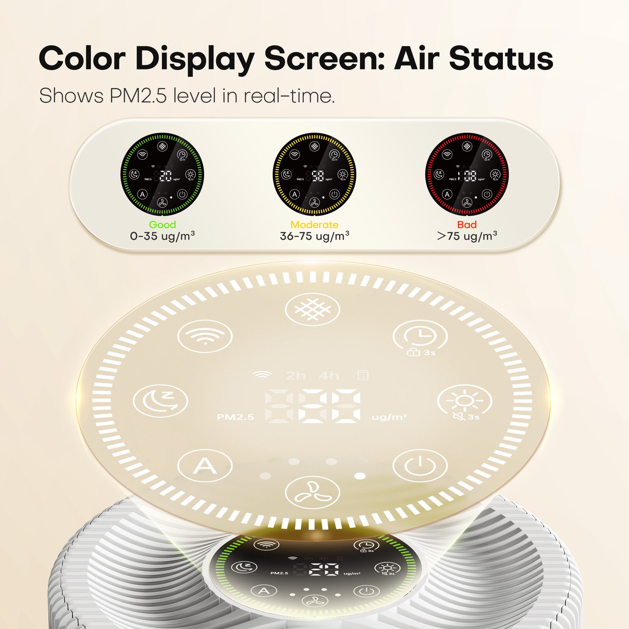 ALROCKET Air Purifier for Home, Smart WIFI, PM2.5 Digital Display, Auto Mode, 3-Layer Filter with 5 Speeds & Timer, Removes Wildfire Smoke, Dander, Dust, Pollen, Covers 600 ft²/2H