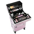 thumbnail image 1 of 3 in 1 Professional Rolling Trolley Makeup Train Case, 14" x 9.5" x 28" Artist Aluminum Beauty Makeup Case Organizer w/Lockable Keys+Shoulder Strap, Tattoo Box with 4 Removable Travel Wheels, S13426, 1 of 9