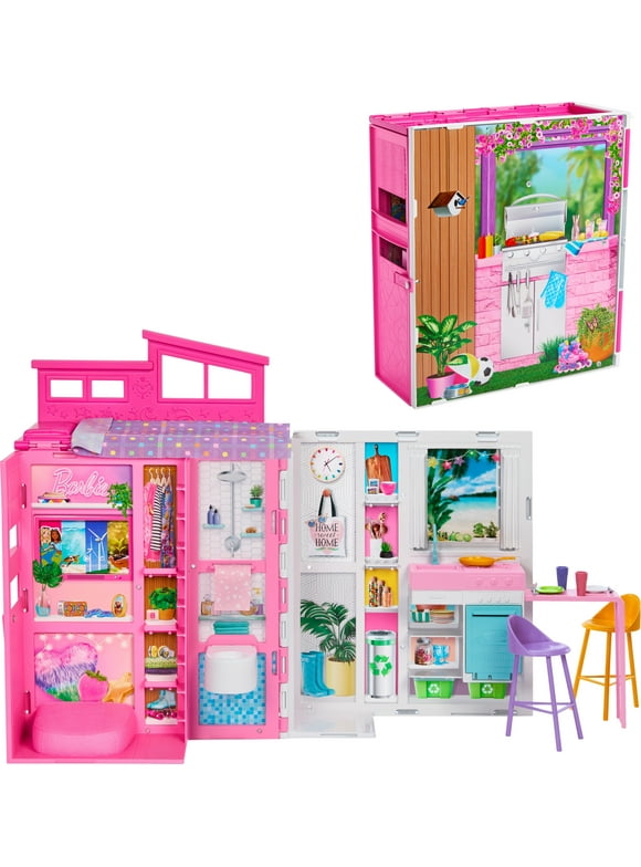 Barbie Getaway House, Doll House Playset with 4 Play Areas and 11 Decor Accessories