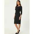 thumbnail image 3 of Unique Bargains Women's 3/4 Sleeve Work Boat Neck Elegant Pencil Sheath Dresses S Black, 3 of 6