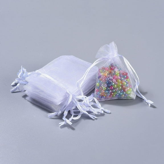 10Pcs White Organza Bags 2.8x2 Inch Mesh Drawstring Favor Bags Rectangle Jewelry Pouches Gift Bags