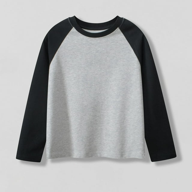 T-Shirt Raglan à Manches Longues pour Enfants avec Manches Patchwork, Tricot de Corps à Col Rond pour Garçons et Filles