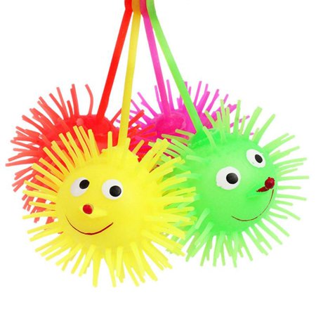 1PC Novelty Squeeze Anti Stress Kids Gifts Rubber Toy Children Adult Color Random Glowing Hair Flash Ball LED Light Up Toy Vent Ball Elastic Glow Hair Ball RANDOM COLOR