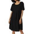 thumbnail image 1 of Women's Retro Loose Pocket Dress - Solid Color Round Neck - Linen Material - Perfect for Leisure and Vacation - Plus Size Available, 1 of 3